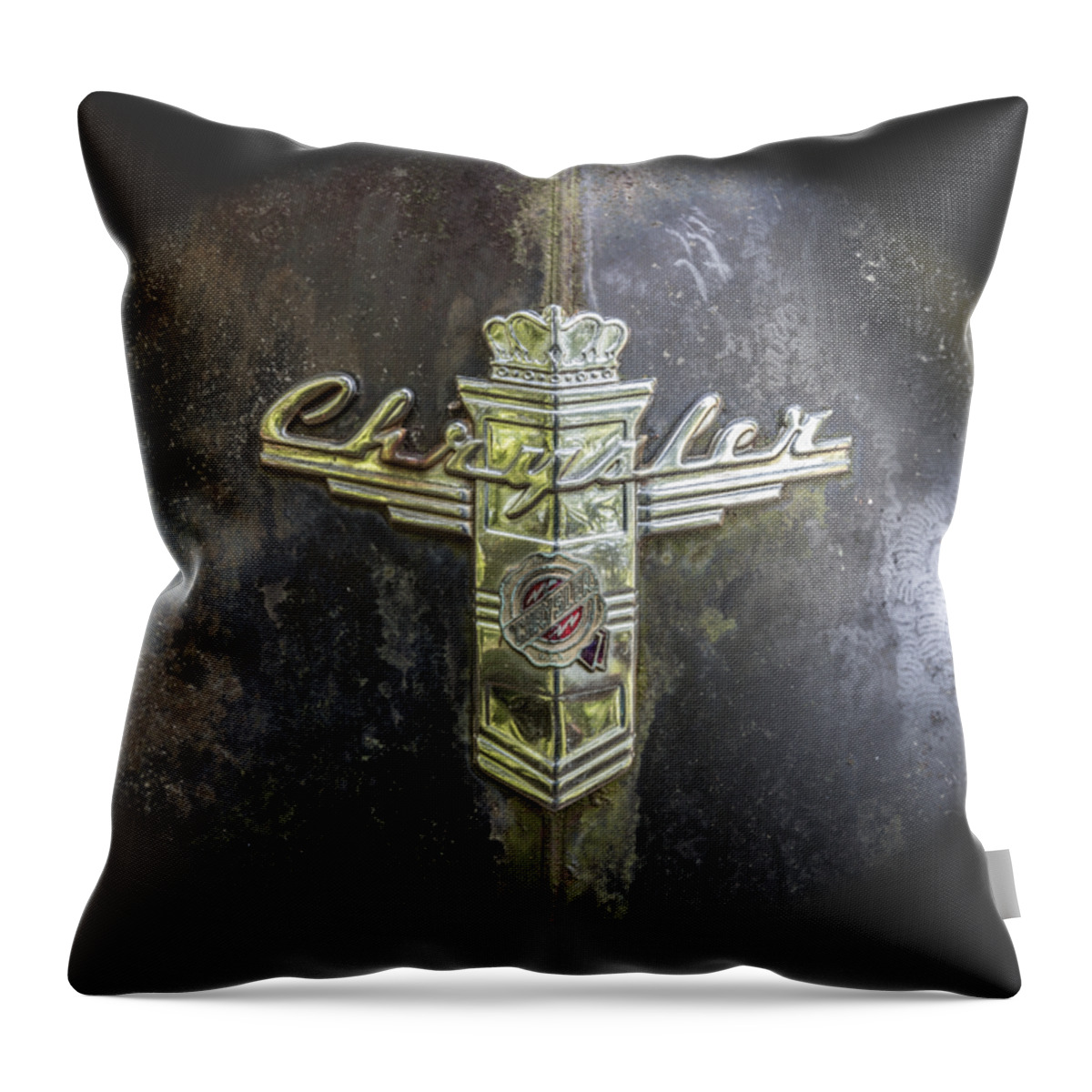 1930s Throw Pillow featuring the photograph Chrysler Hood Ornament by Debra and Dave Vanderlaan