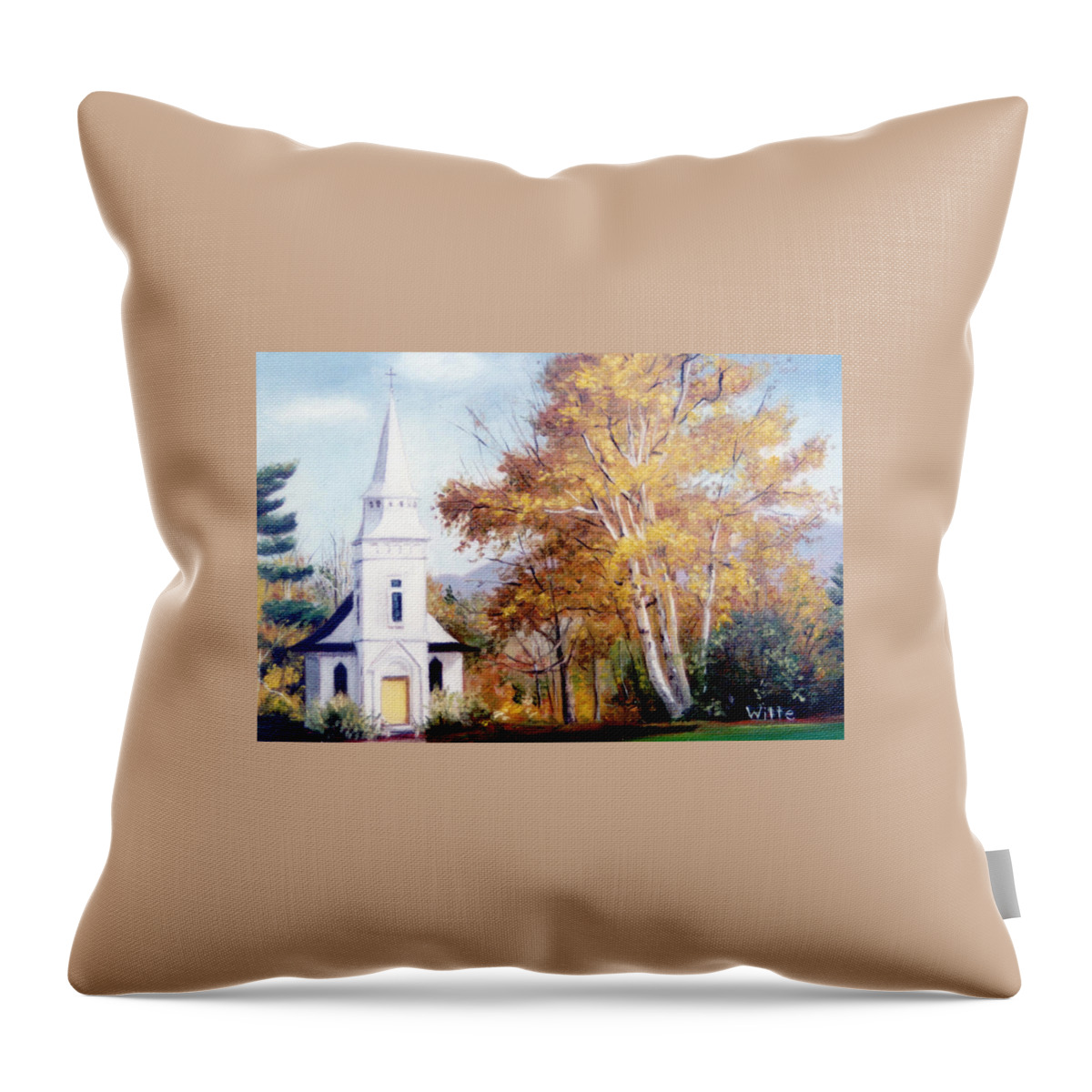 Church With Steeple Throw Pillow featuring the painting Church at Sugar Hill by Marie Witte