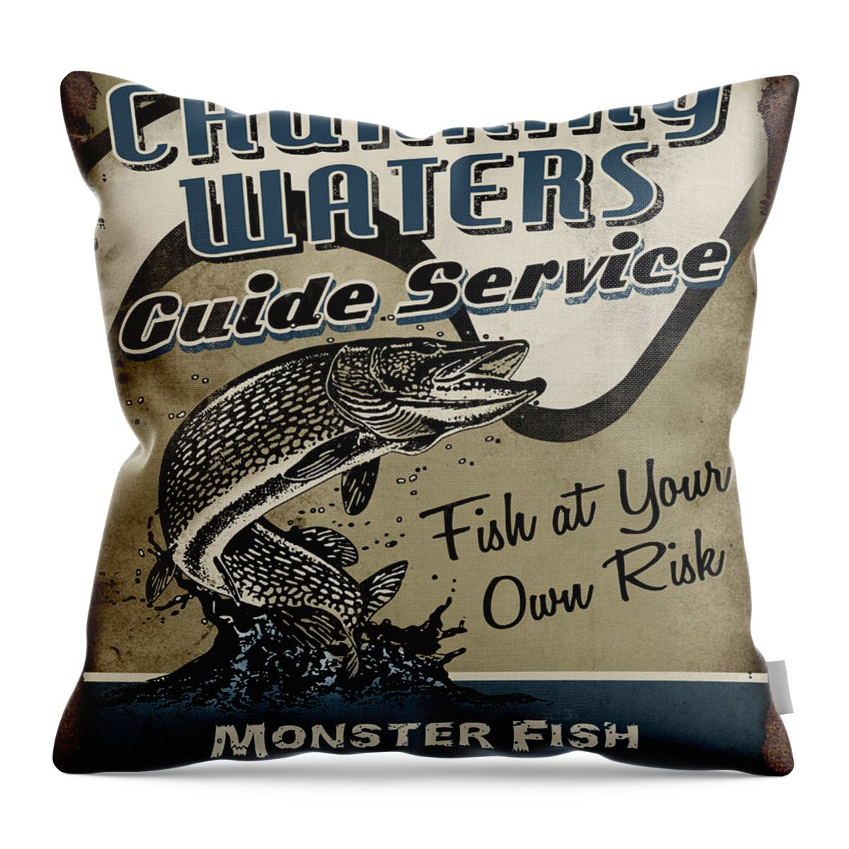 Fishing Throw Pillow featuring the painting Churning Waters Guide Service by JQ Licensing