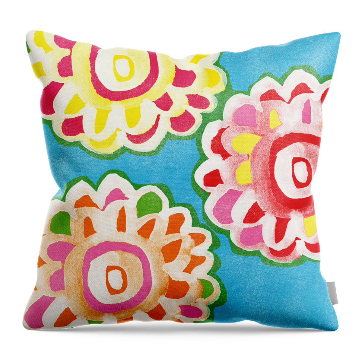 Flowers Throw Pillow featuring the painting Fiesta Floral 1 by Linda Woods