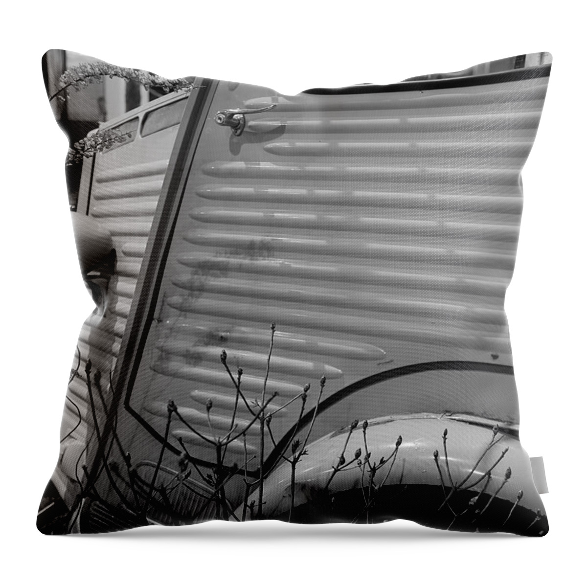 Richard Reeve Throw Pillow featuring the photograph Citroen H Van in Mono Study 1 by Richard Reeve