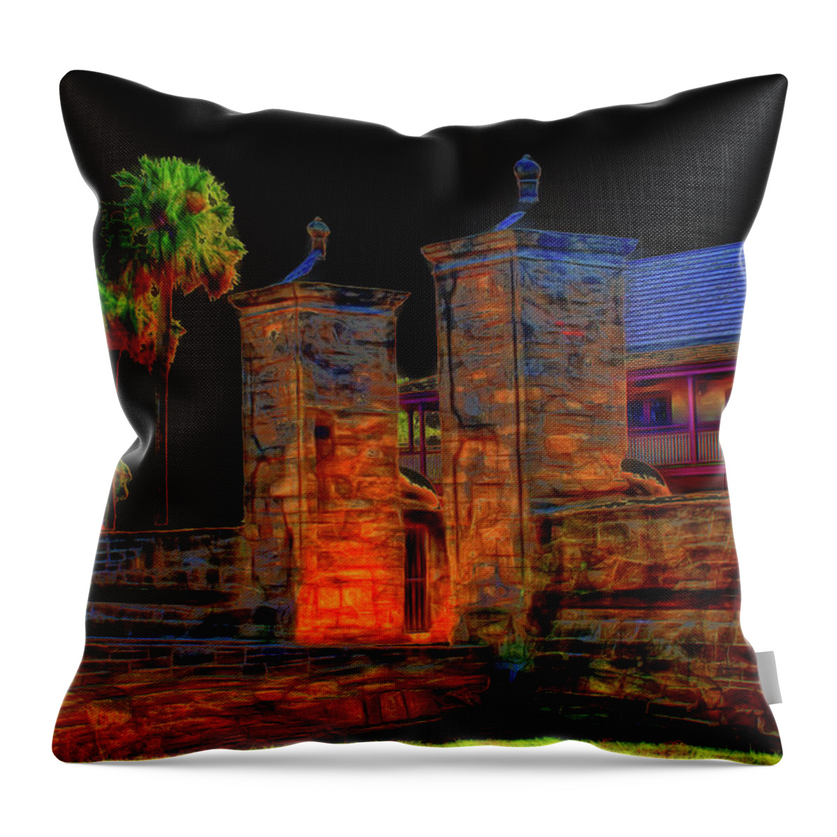 City Gates Throw Pillow featuring the photograph City Gates Historic Saint Augustine Florida by Gina O'Brien