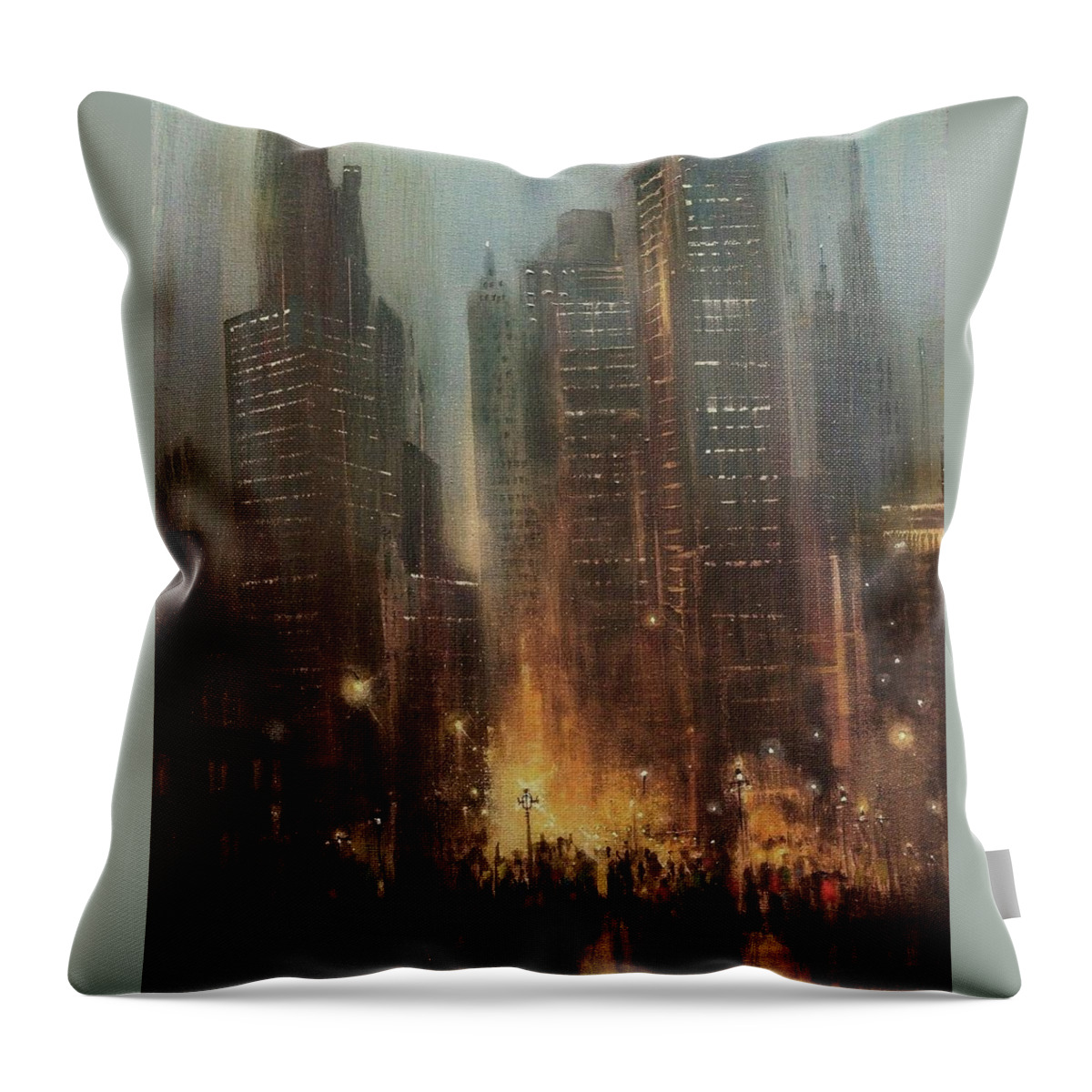 City Scene Throw Pillow featuring the painting City Rain by Tom Shropshire
