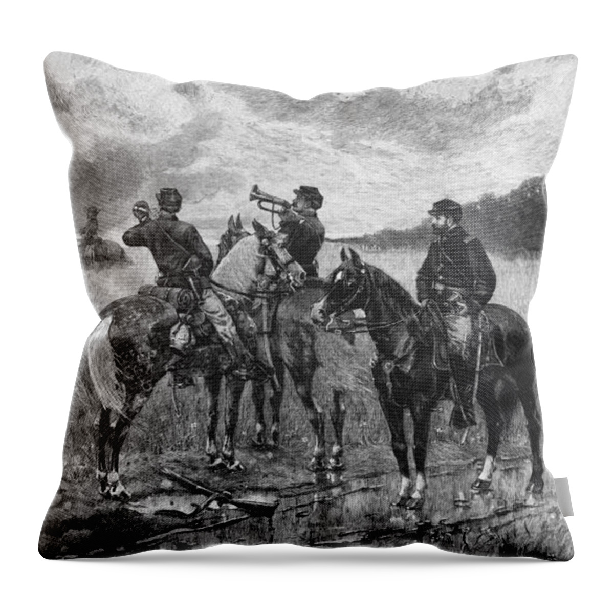Civil War Throw Pillow featuring the mixed media Civil War Soldiers On Horseback by War Is Hell Store