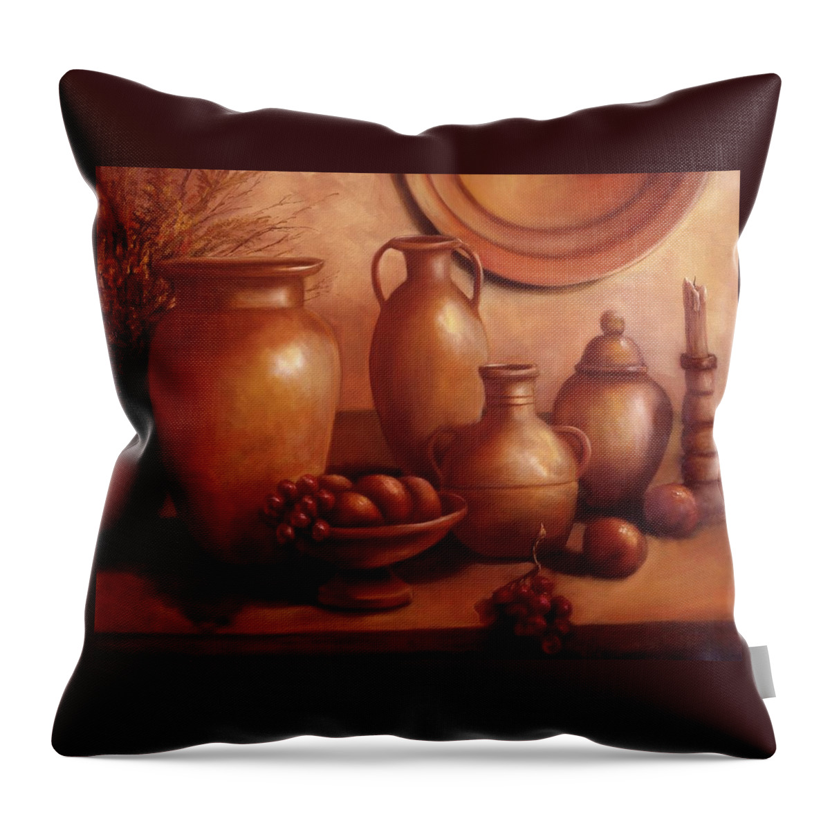 Clay Throw Pillow featuring the painting Clay Pots by Lynne Pittard