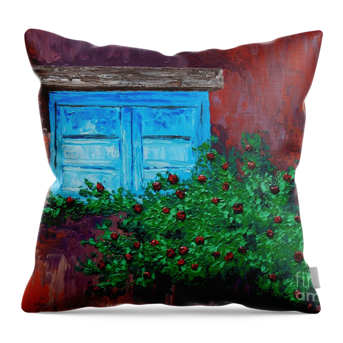 Roses Throw Pillow featuring the painting Climbing Roses by Cheryl Fecht