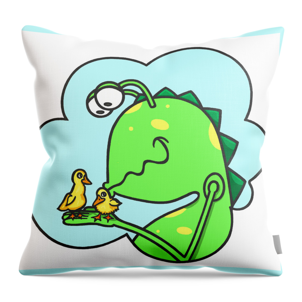 Duck Throw Pillow featuring the digital art Monster kissing ducklings by Konni Jensen