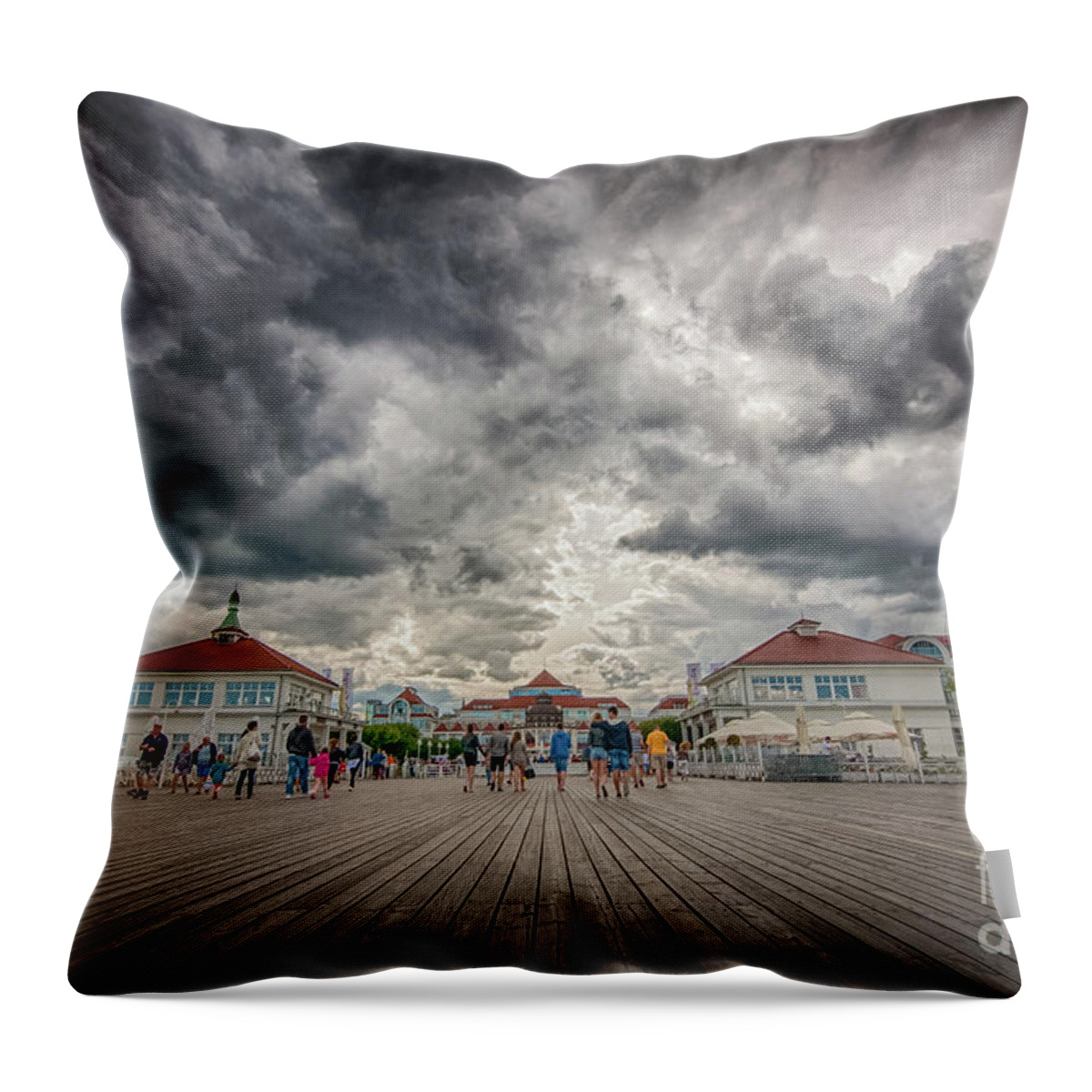 Baltic Throw Pillow featuring the photograph Clouds over the Molo Pier, Sopot by Mariusz Talarek