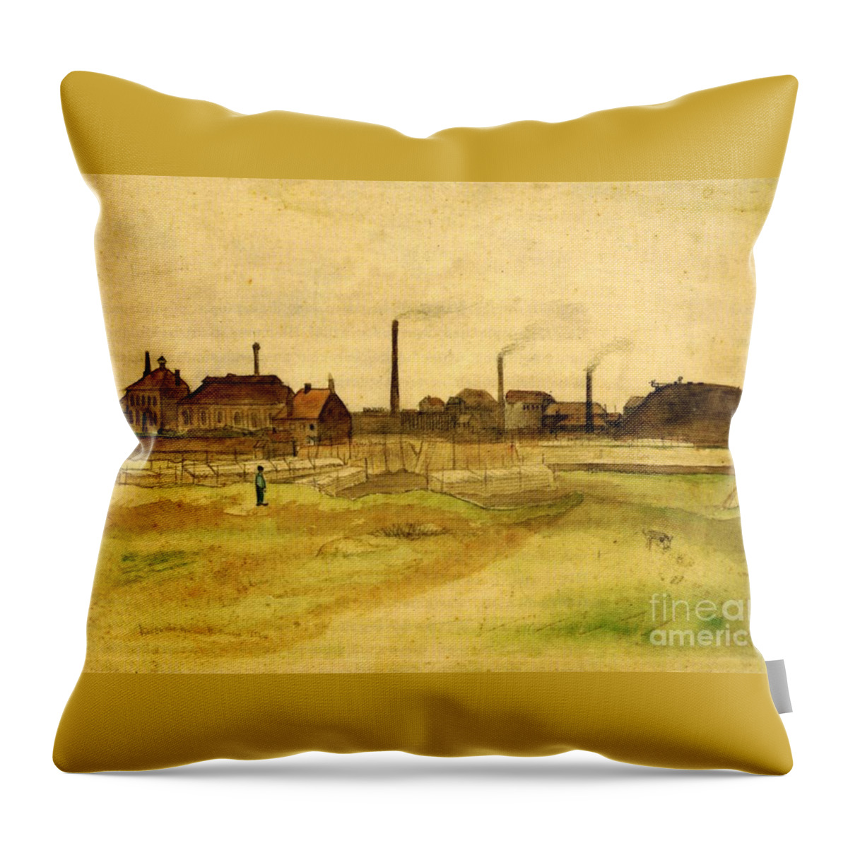 Vincent Van Gogh Paintigns Throw Pillow featuring the painting Coalmine in the Borinage by MotionAge Designs