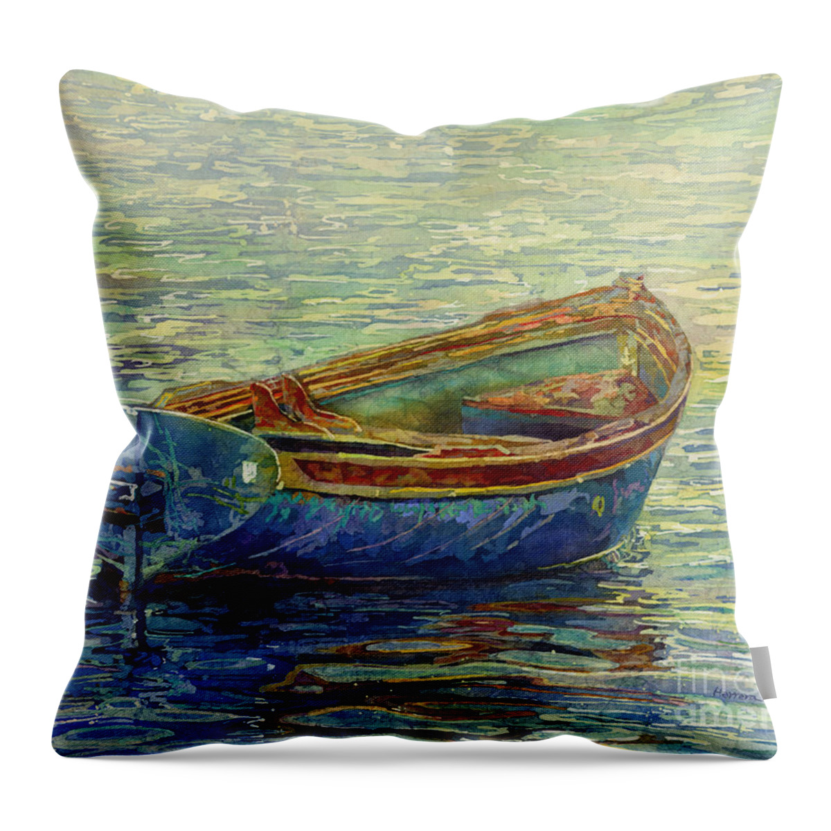 Rowboat Throw Pillow featuring the painting Coastal Lullaby by Hailey E Herrera