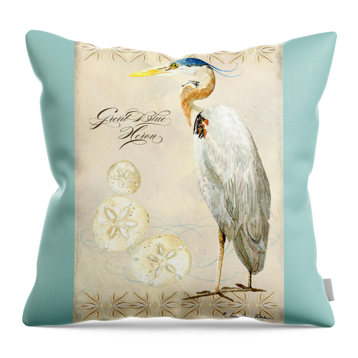 Watercolor Throw Pillow featuring the painting Coastal Waterways - Great Blue Heron by Audrey Jeanne Roberts
