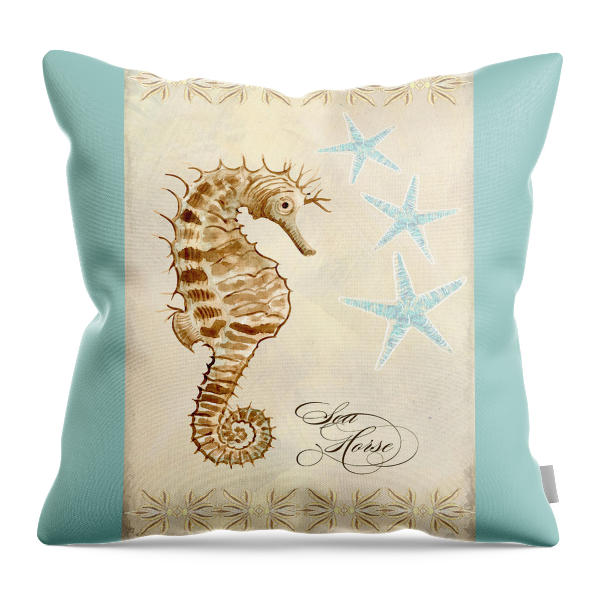 Watercolor Throw Pillow featuring the painting Coastal Waterways - Seahorse Dance by Audrey Jeanne Roberts