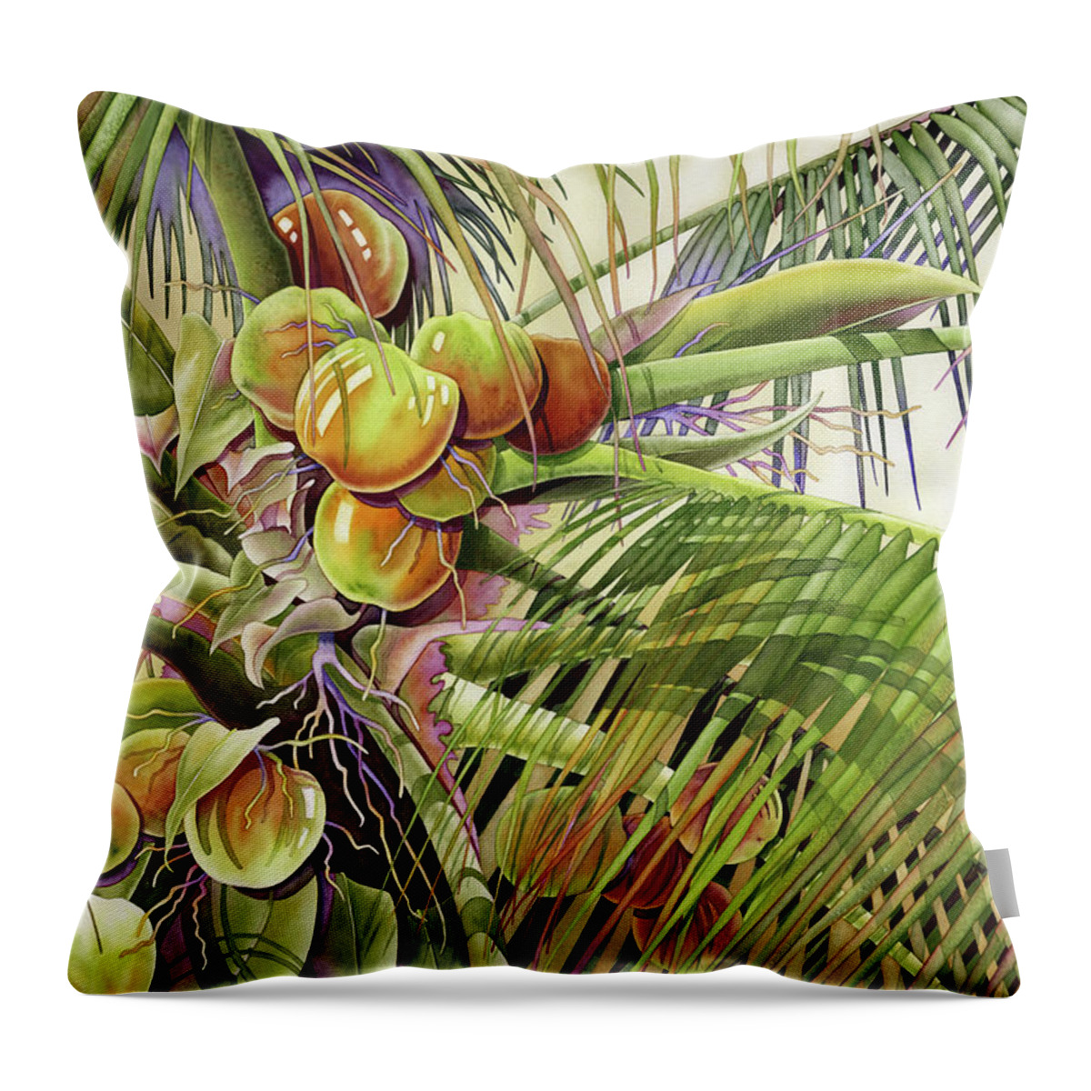 Coconut Throw Pillow featuring the painting Coconut Palm by Lyse Anthony