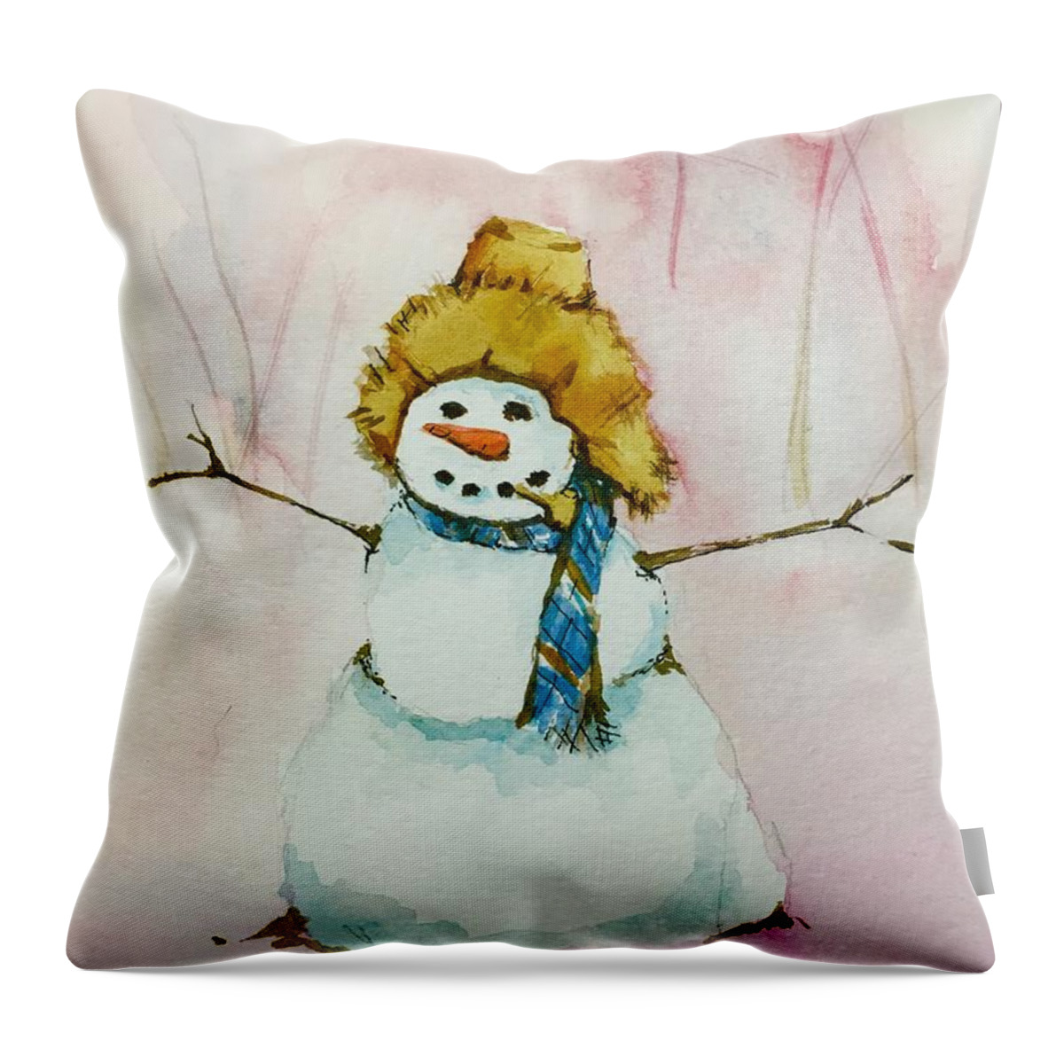 Snow Throw Pillow featuring the painting Cody's First Frosty by Lynn Babineau