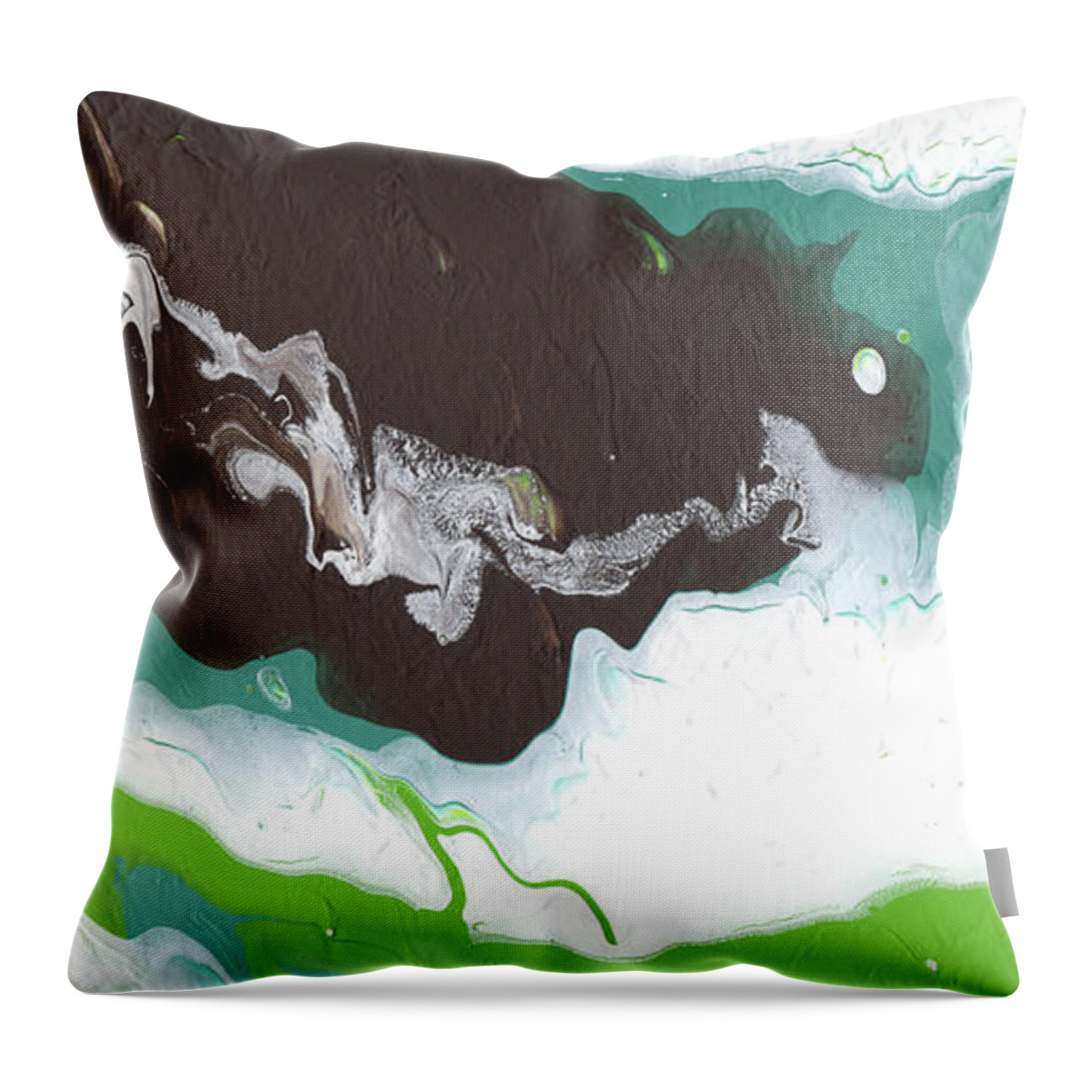 Green Throw Pillow featuring the mixed media Coffee Bean 2- Abstract Art by Linda Woods by Linda Woods