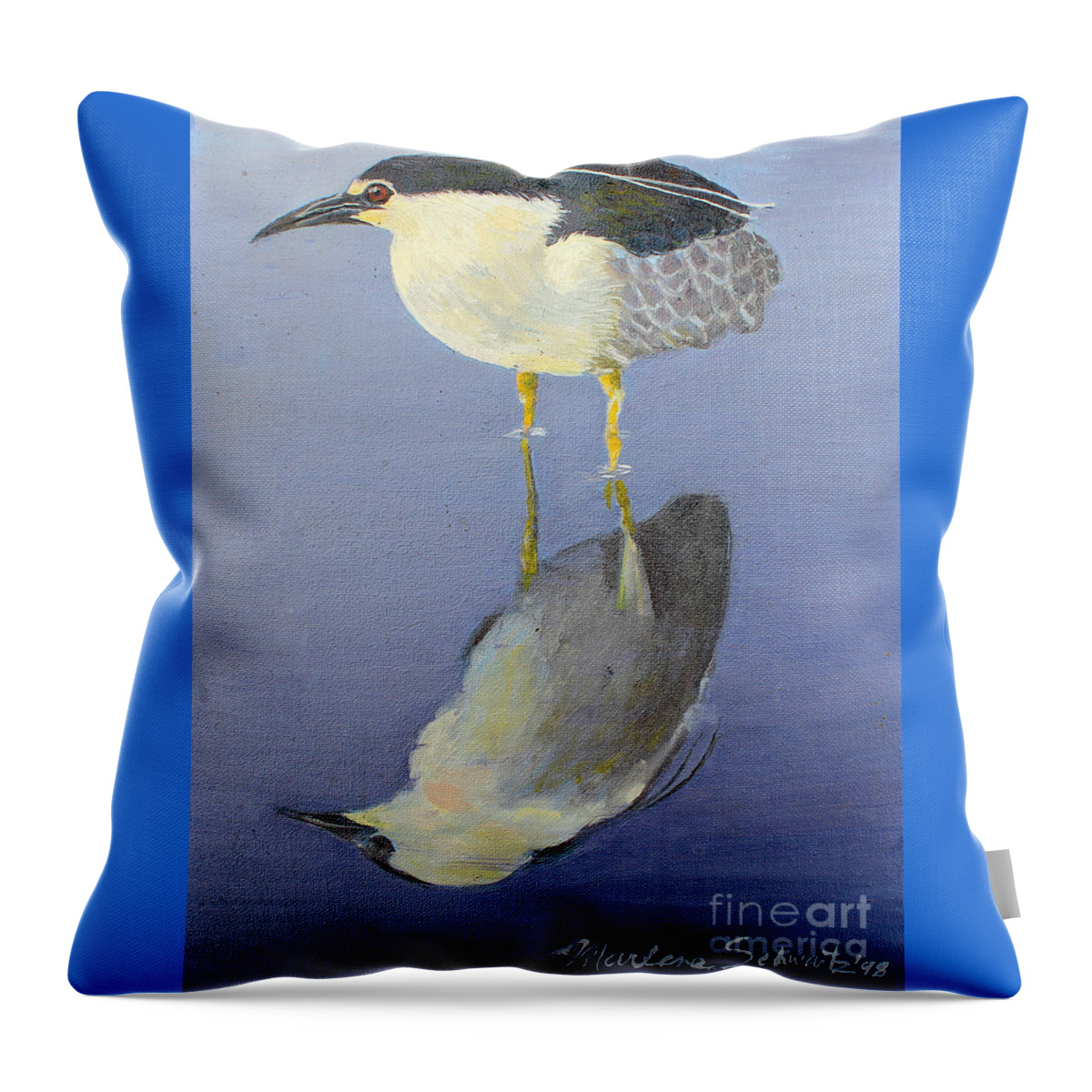Heron Throw Pillow featuring the painting Cold Feet by Marlene Schwartz Massey