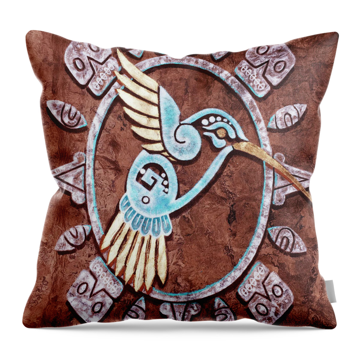 Colibri Throw Pillow featuring the painting M A Y A N  . C O L I B R I by J U A N - O A X A C A