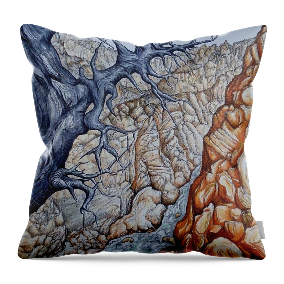 Abstract Throw Pillow featuring the drawing Colorado Canyon by Leizel Grant