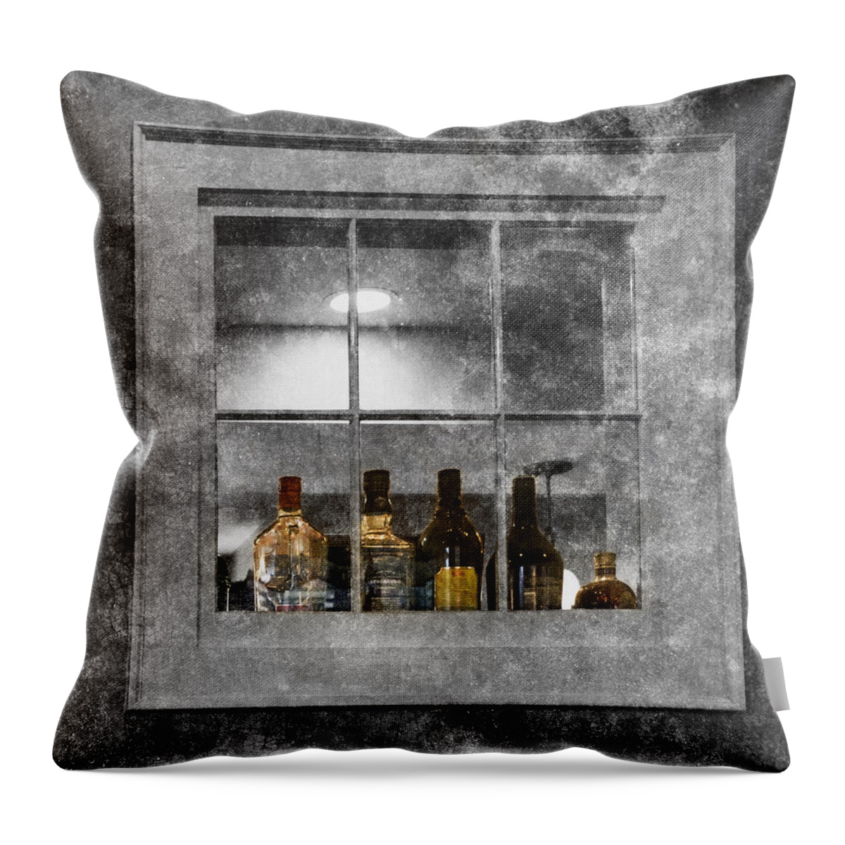 Wilmington Vermont Throw Pillow featuring the photograph Colored Bottles In Window by Tom Singleton