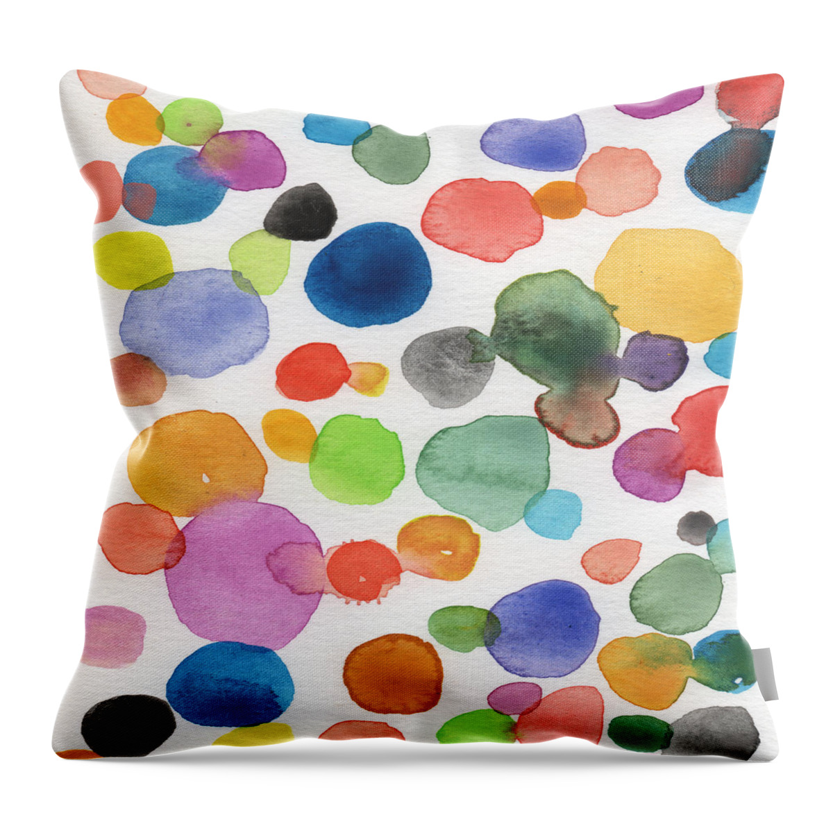 Abstract Watercolor Art Throw Pillow featuring the painting Colorful Bubbles by Linda Woods