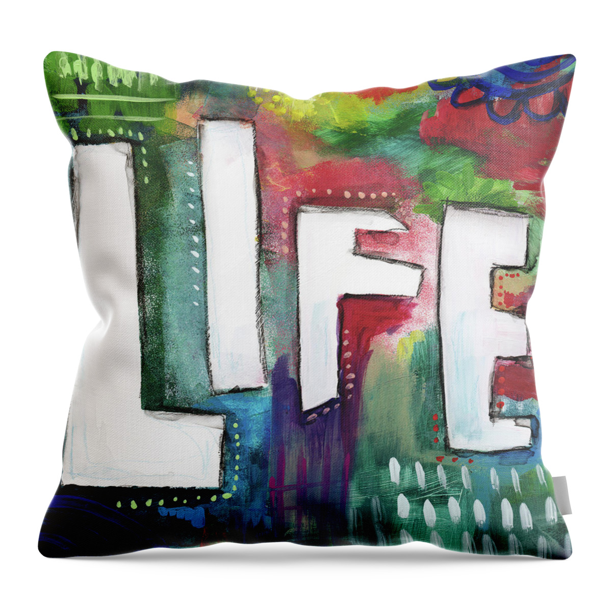 Outsider Throw Pillow featuring the painting Colorful Life- Art by Linda Woods by Linda Woods