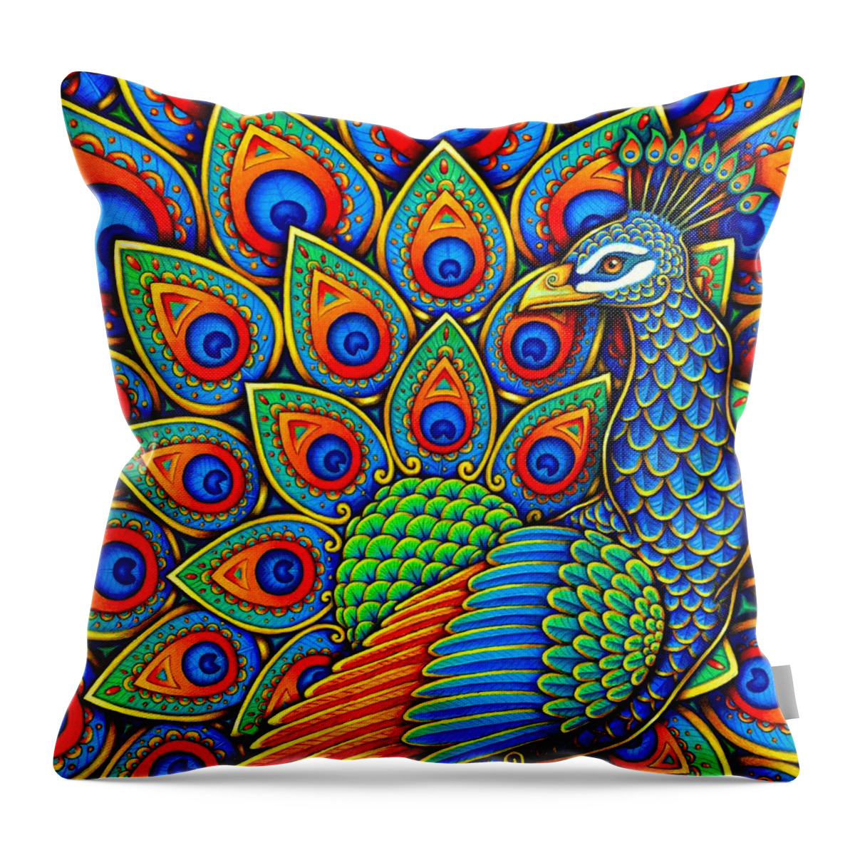 Peacock Throw Pillow featuring the drawing Colorful Paisley Peacock by Rebecca Wang