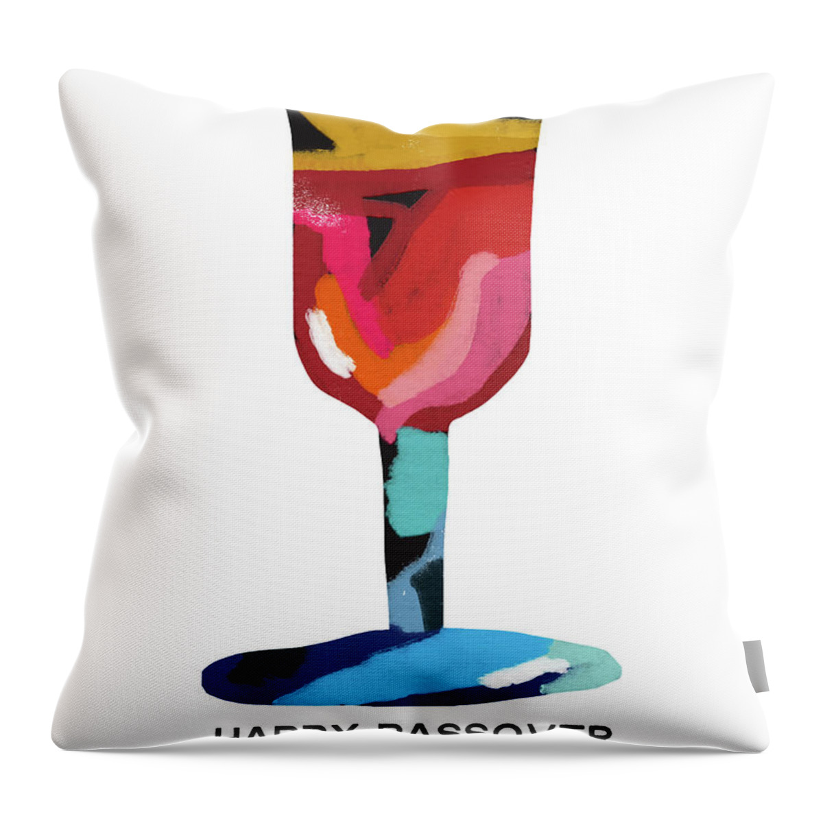 Passover Card Throw Pillow featuring the mixed media Colorful Passover Goblet- Art by Linda Woods by Linda Woods