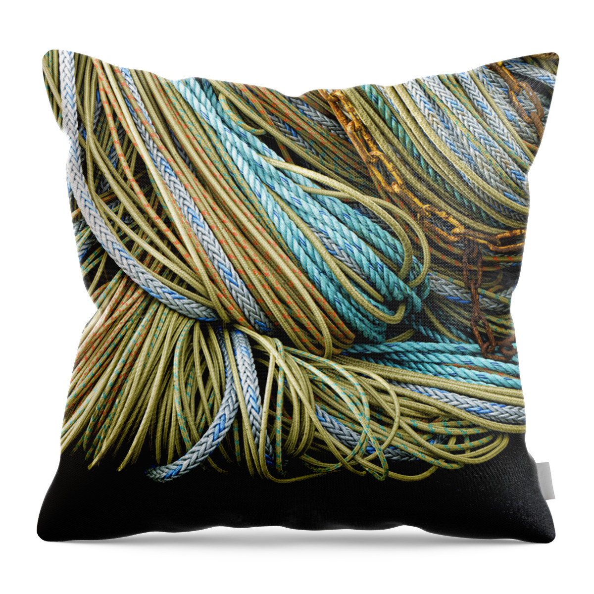 Fishing Throw Pillow featuring the photograph Colorful Pile of Fishing Nets and Ropes by Carol Leigh
