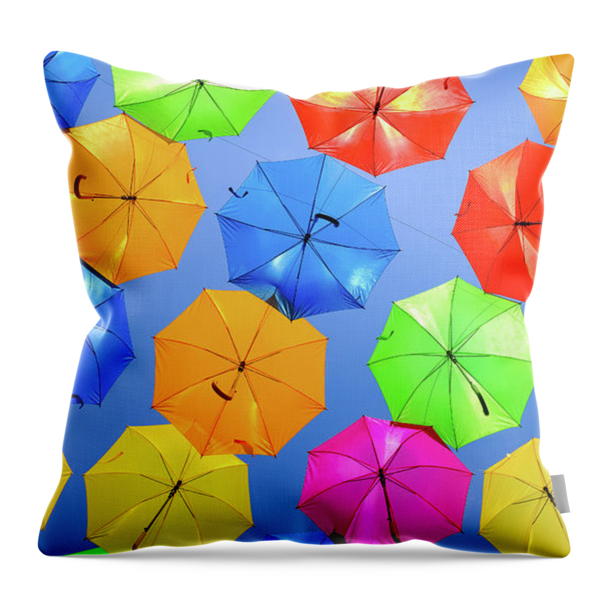 Umbrellas Throw Pillow featuring the photograph Colorful Umbrellas I by Raul Rodriguez