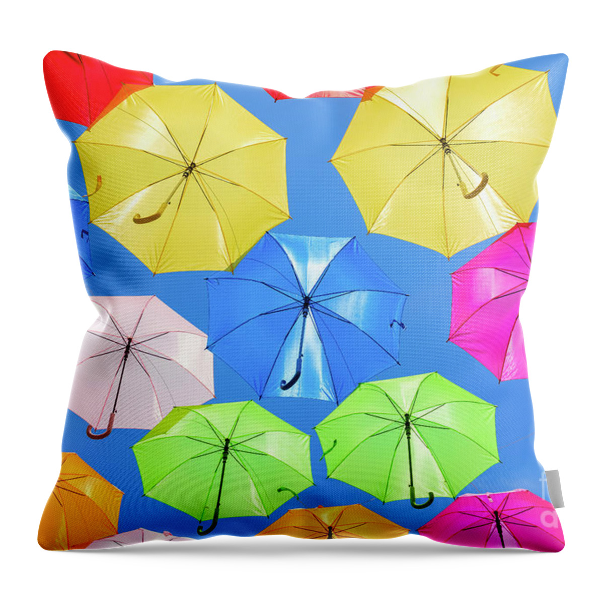 Umbrellas Throw Pillow featuring the photograph Colorful Umbrellas II by Raul Rodriguez