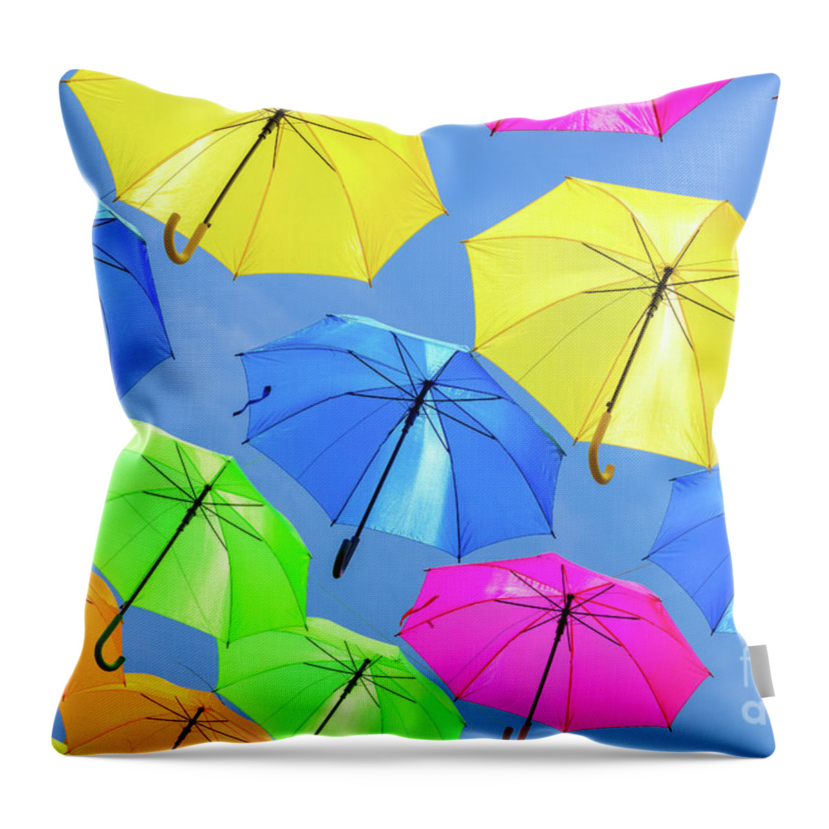 Umbrellas Throw Pillow featuring the photograph Colorful Umbrellas III by Raul Rodriguez