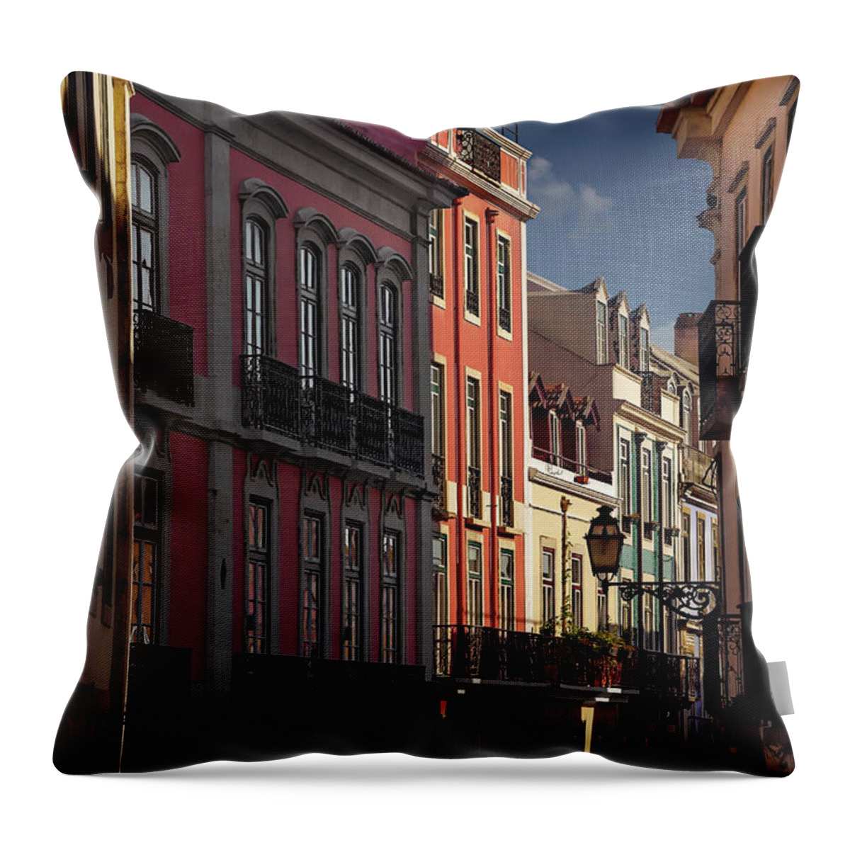 Lisbon Throw Pillow featuring the photograph Colourful Architecture in Lisbon Portugal by Carol Japp