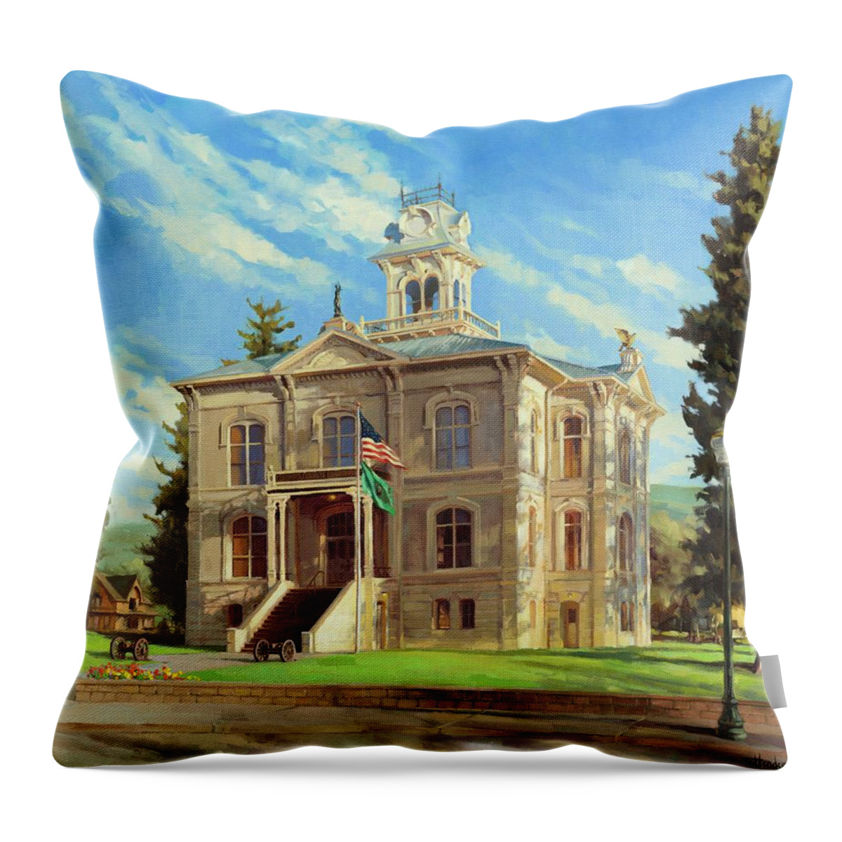 Courthouse Throw Pillow featuring the painting Columbia County Courthouse by Steve Henderson