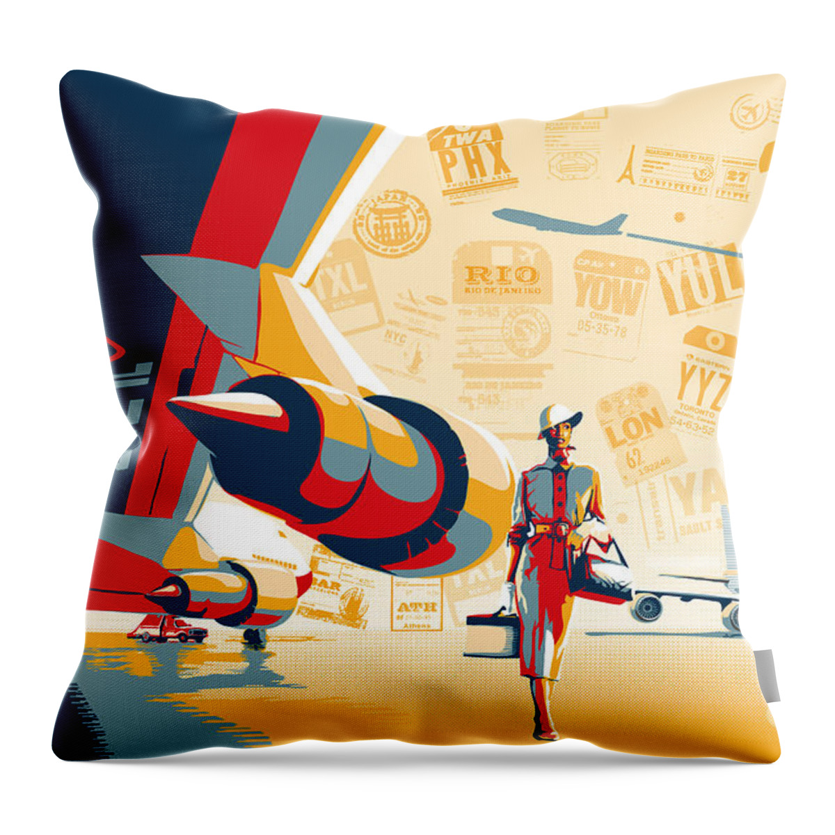 Airport Throw Pillow featuring the painting Come fly with me by Sassan Filsoof