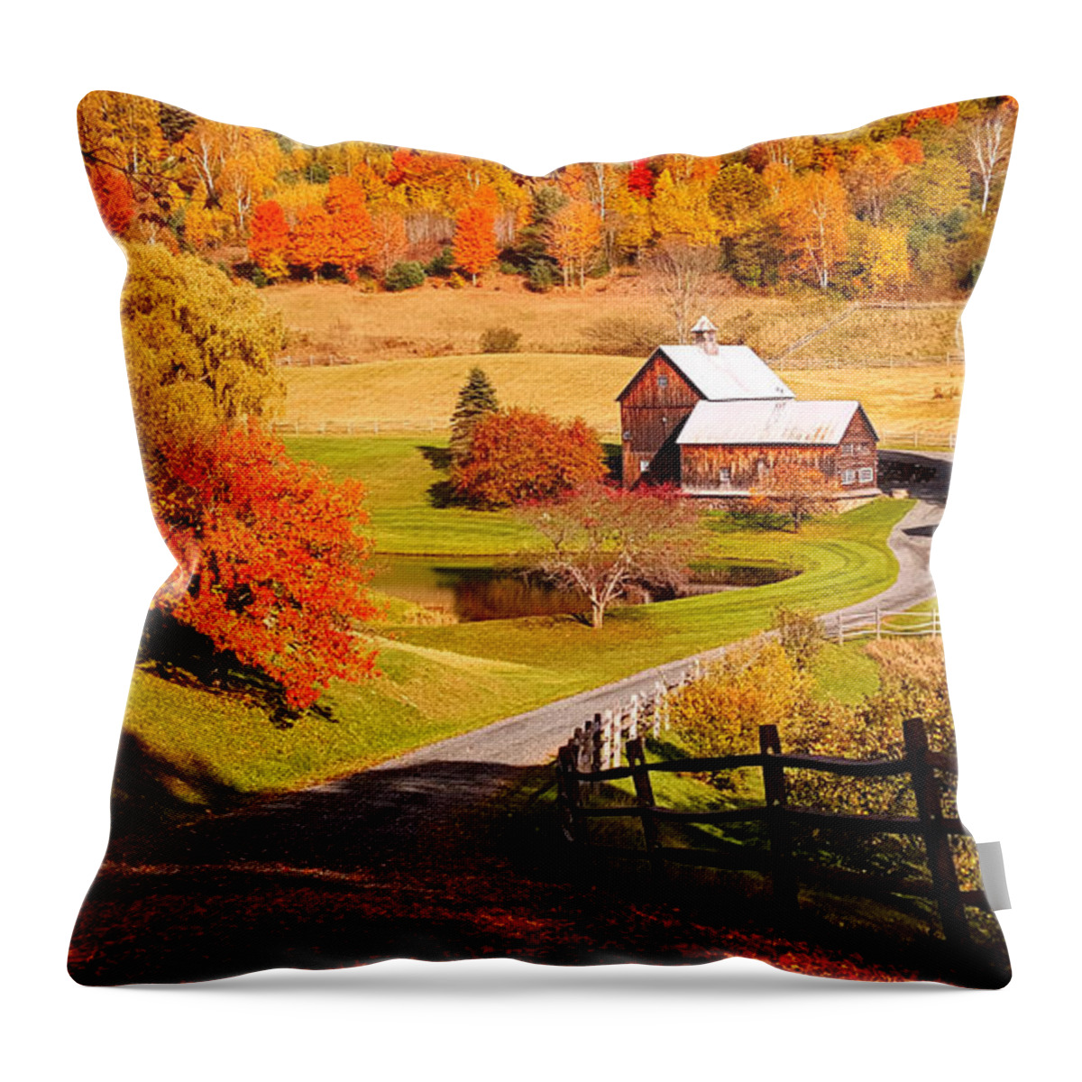 Sleepy Hollow Farm Throw Pillow featuring the photograph Coming home in a Vermont autumn by Jeff Folger