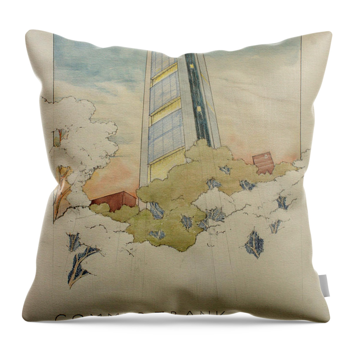 Commerzbank Poster Throw Pillow featuring the painting Commerzbank frankfurt by Juan Bosco