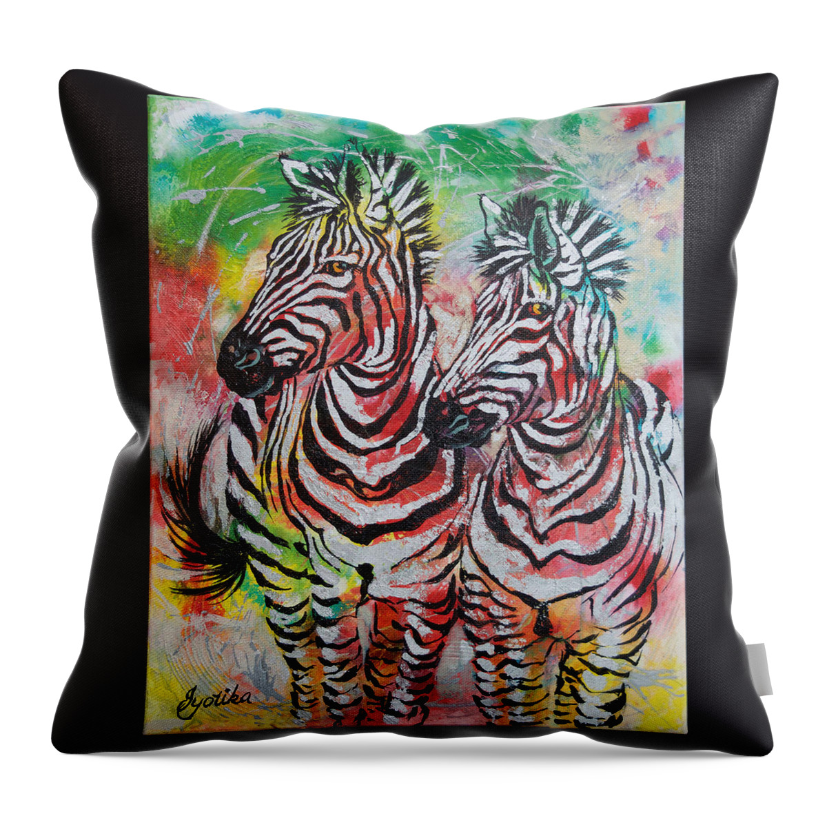 Zebras Throw Pillow featuring the painting Companion by Jyotika Shroff