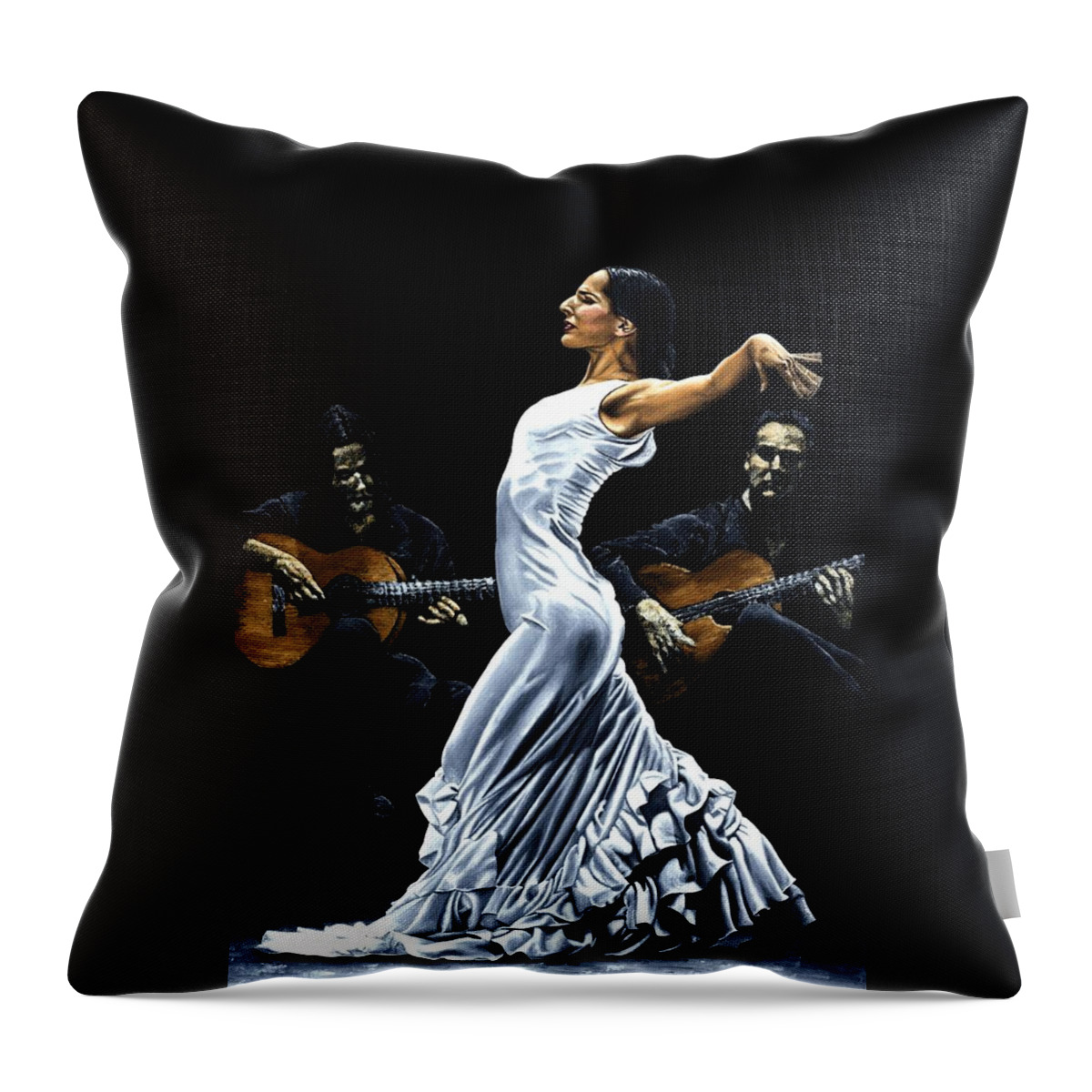 Flamenco Throw Pillow featuring the painting Concentracion del Funcionamiento del Flamenco by Richard Young