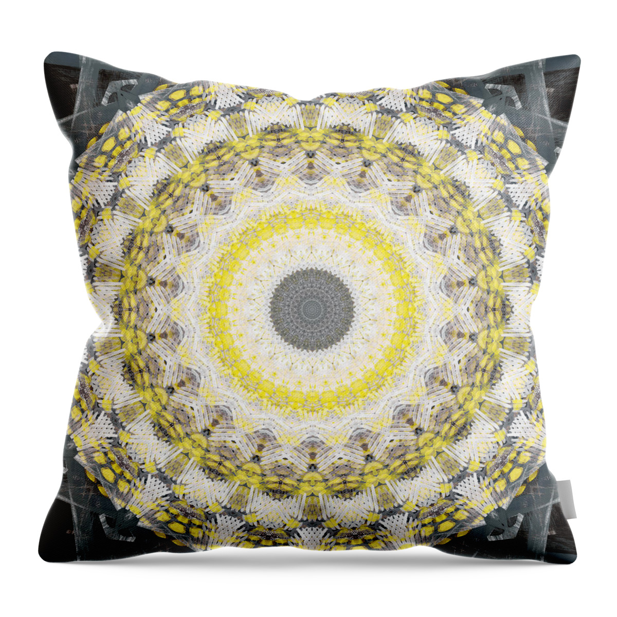Concrete Throw Pillow featuring the painting Concrete and Yellow Mandala- Abstract Art by Linda Woods by Linda Woods