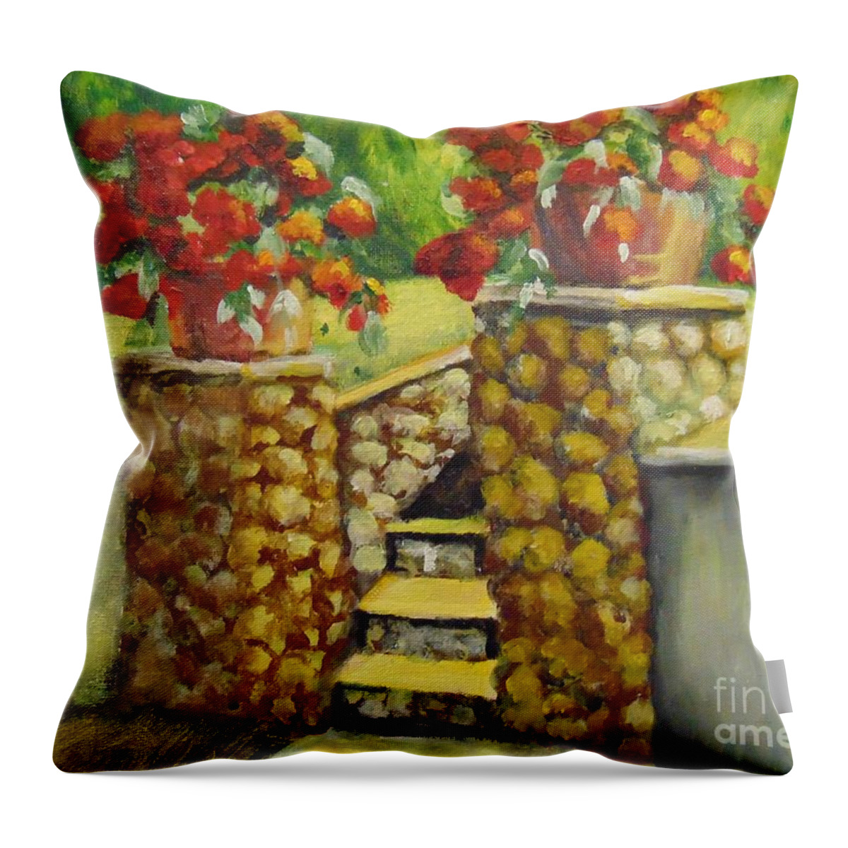 Flowers Throw Pillow featuring the painting Container Garden by Saundra Johnson