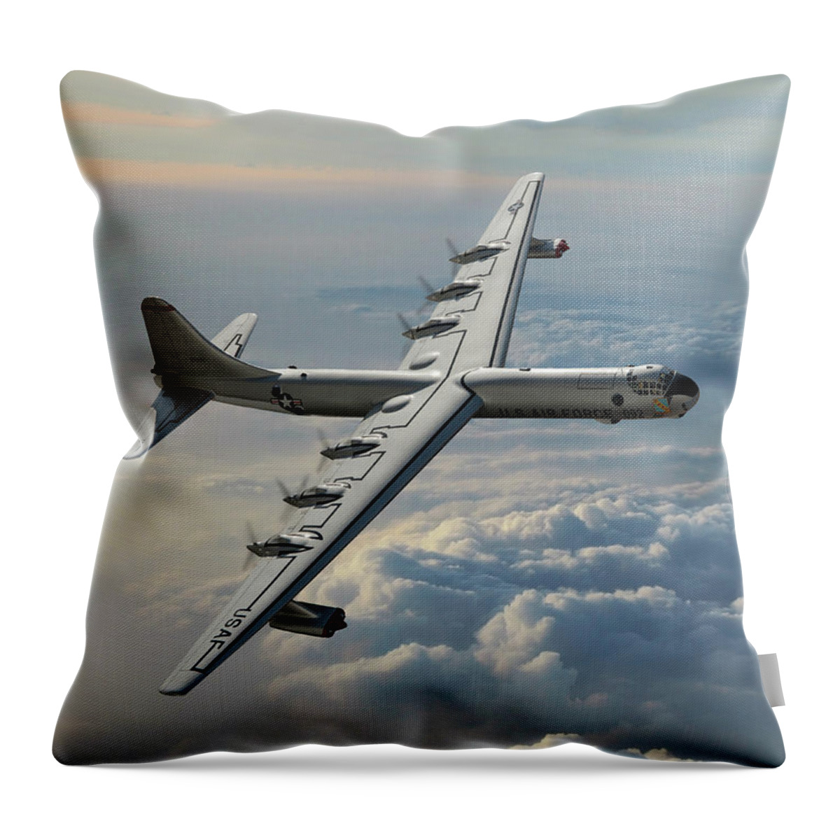 U.s. Air Force B-36 Bomber Throw Pillow featuring the digital art Convair RB-36F Peacemaker by Erik Simonsen