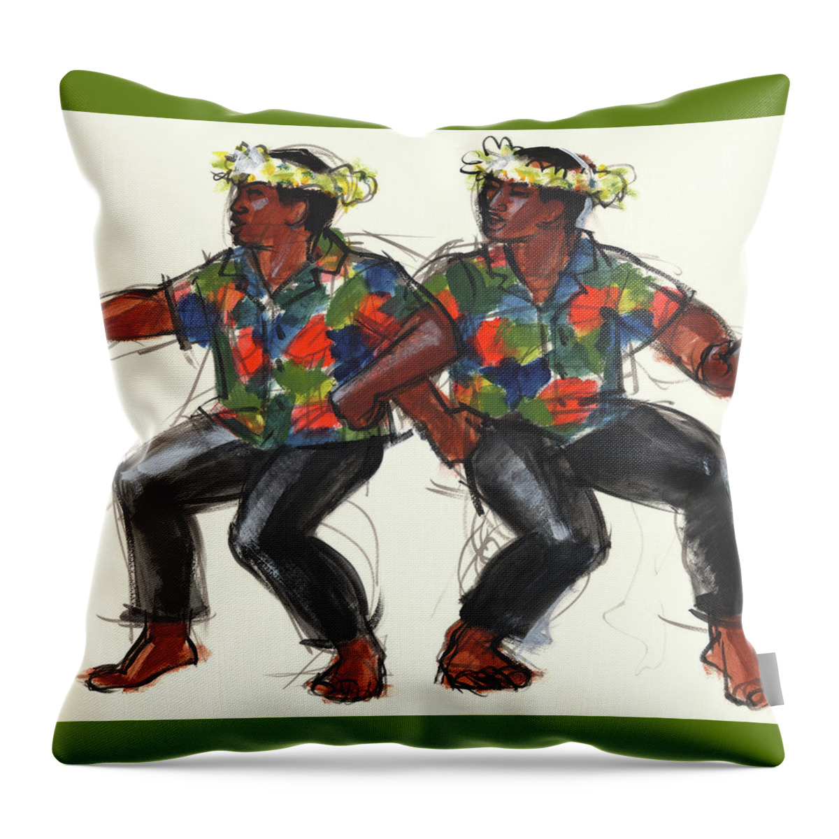 Dance Throw Pillow featuring the painting Cook Islands Ute Dancers by Judith Kunzle