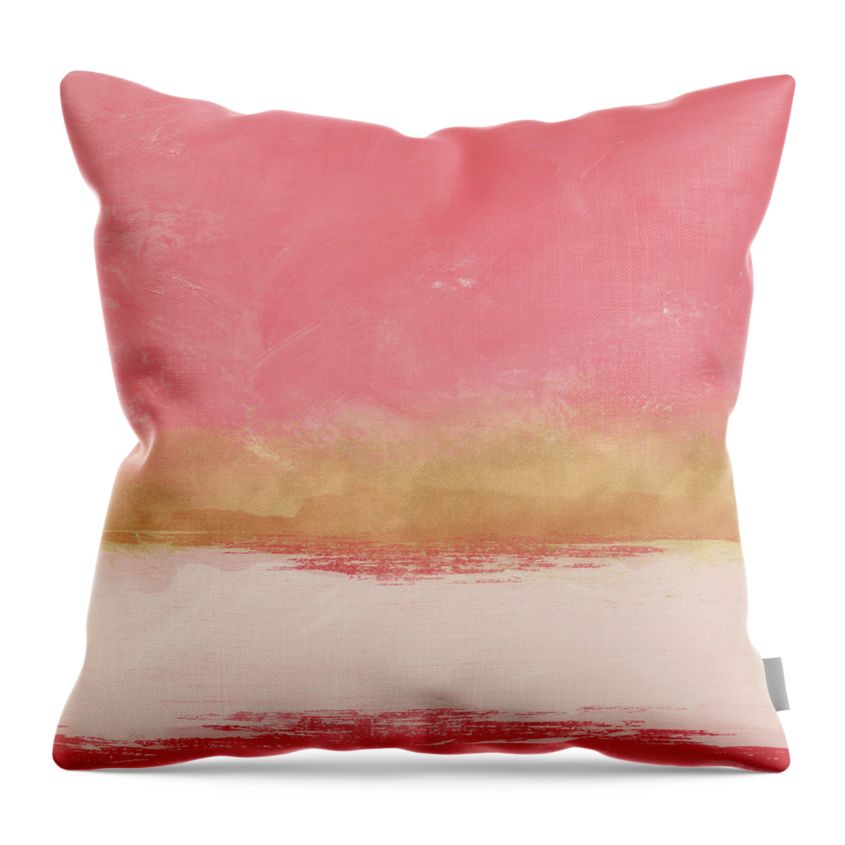 Abstract Throw Pillow featuring the mixed media Coral and Gold Abstract 1- Art by Linda Woods by Linda Woods