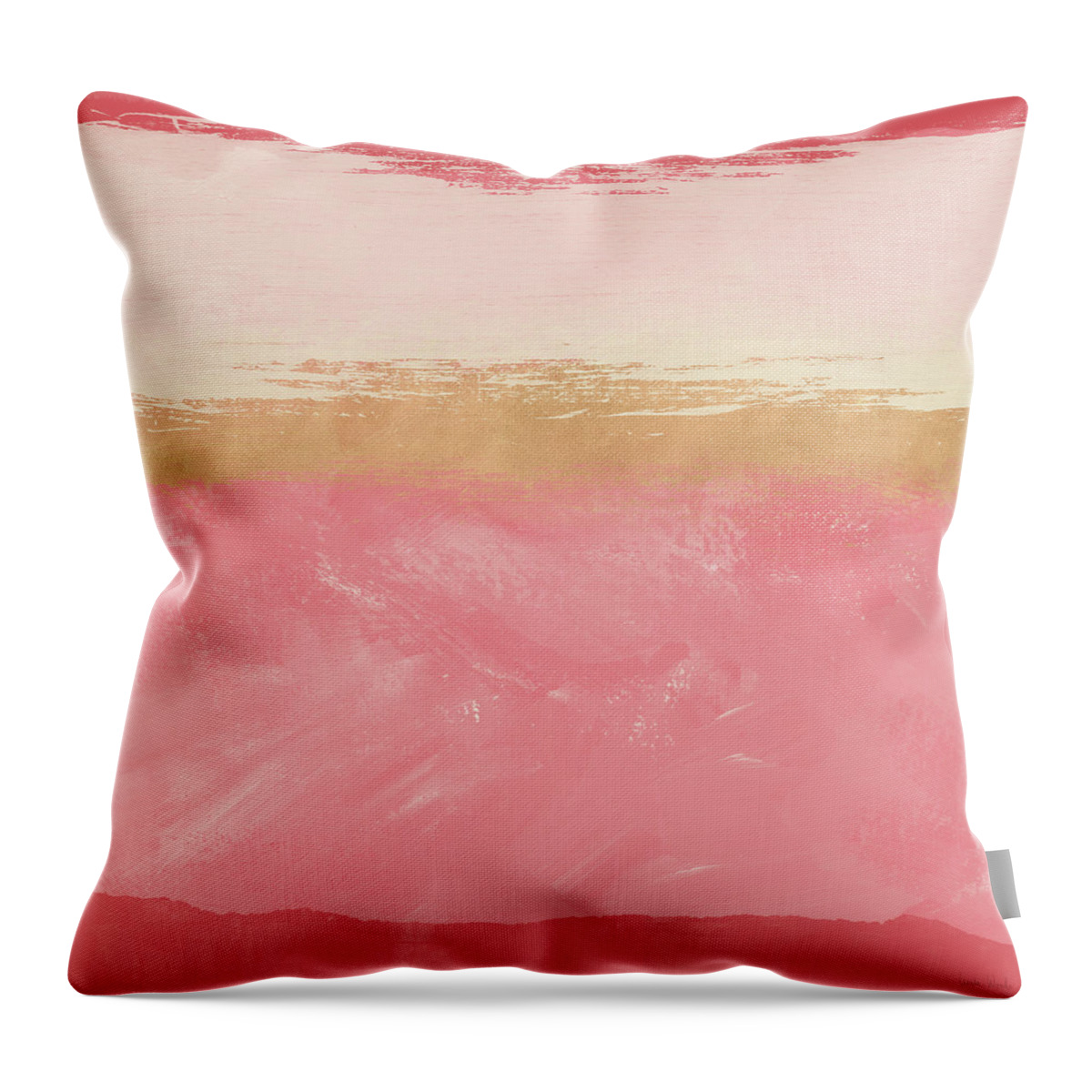 Abstract Throw Pillow featuring the mixed media Coral and Gold Abstract 2- Art by Linda Woods by Linda Woods