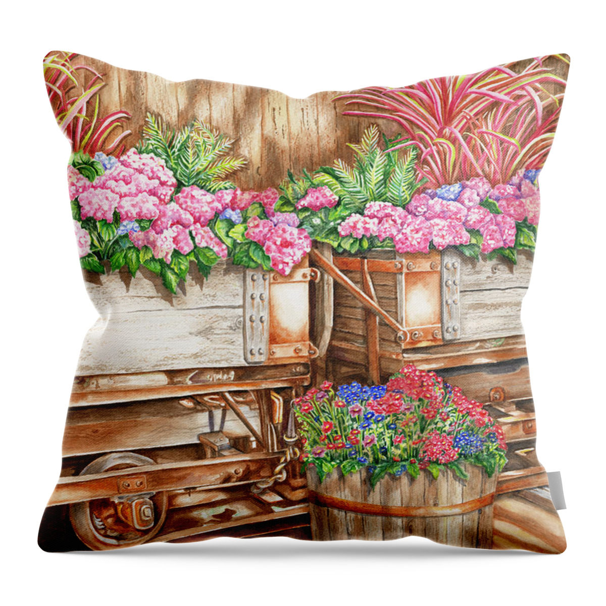 Western Floral Throw Pillow featuring the painting Cordelia's Train by Lori Taylor