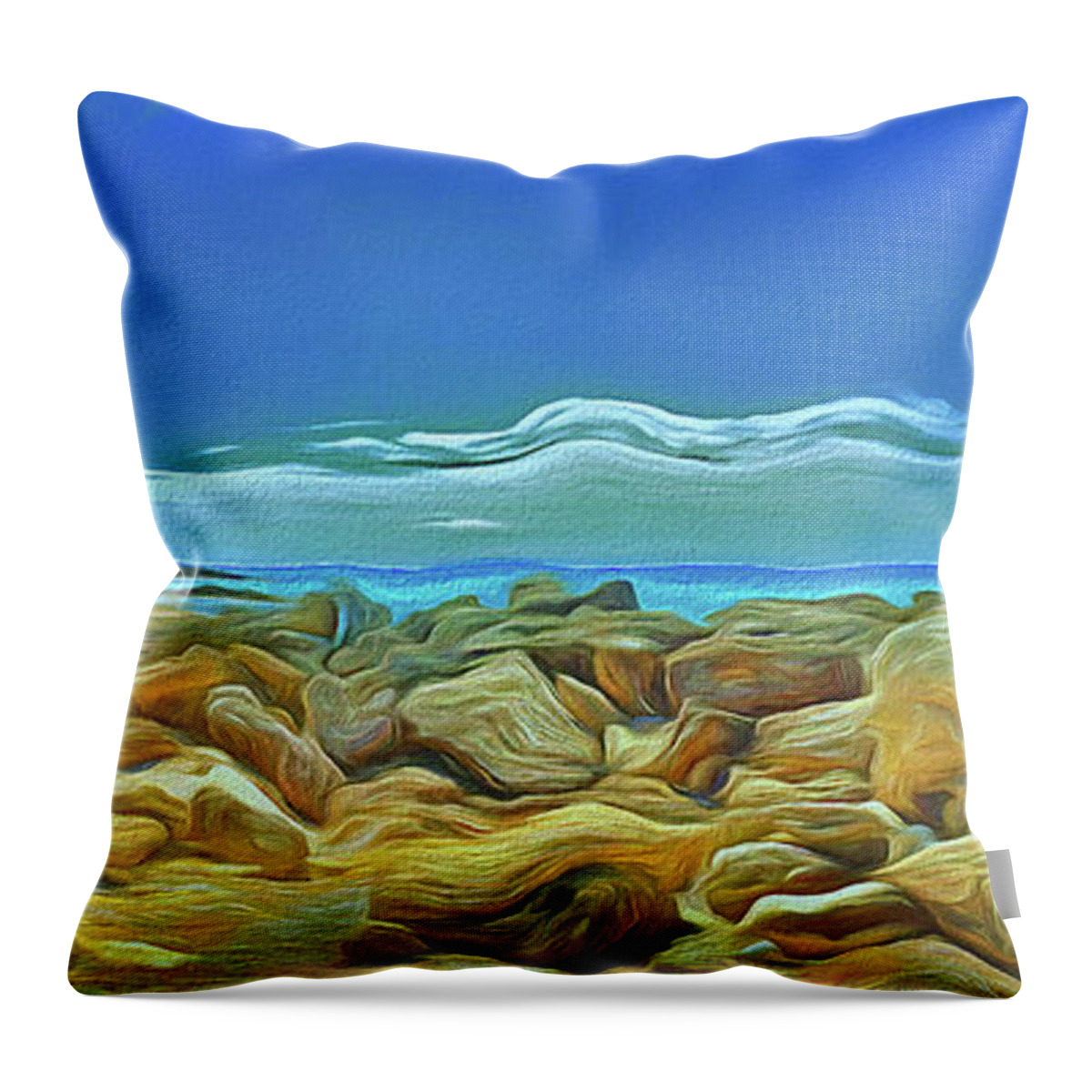 Corfu Throw Pillow featuring the photograph Corfu 3 - Surreal Rocks by Leigh Kemp