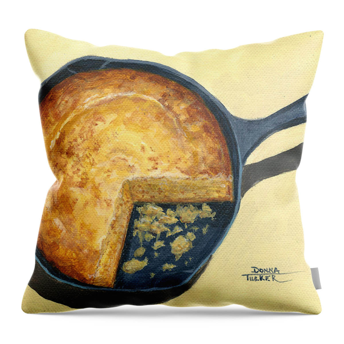 Southern Throw Pillow featuring the painting Cornbread in a Skillet by Donna Tucker