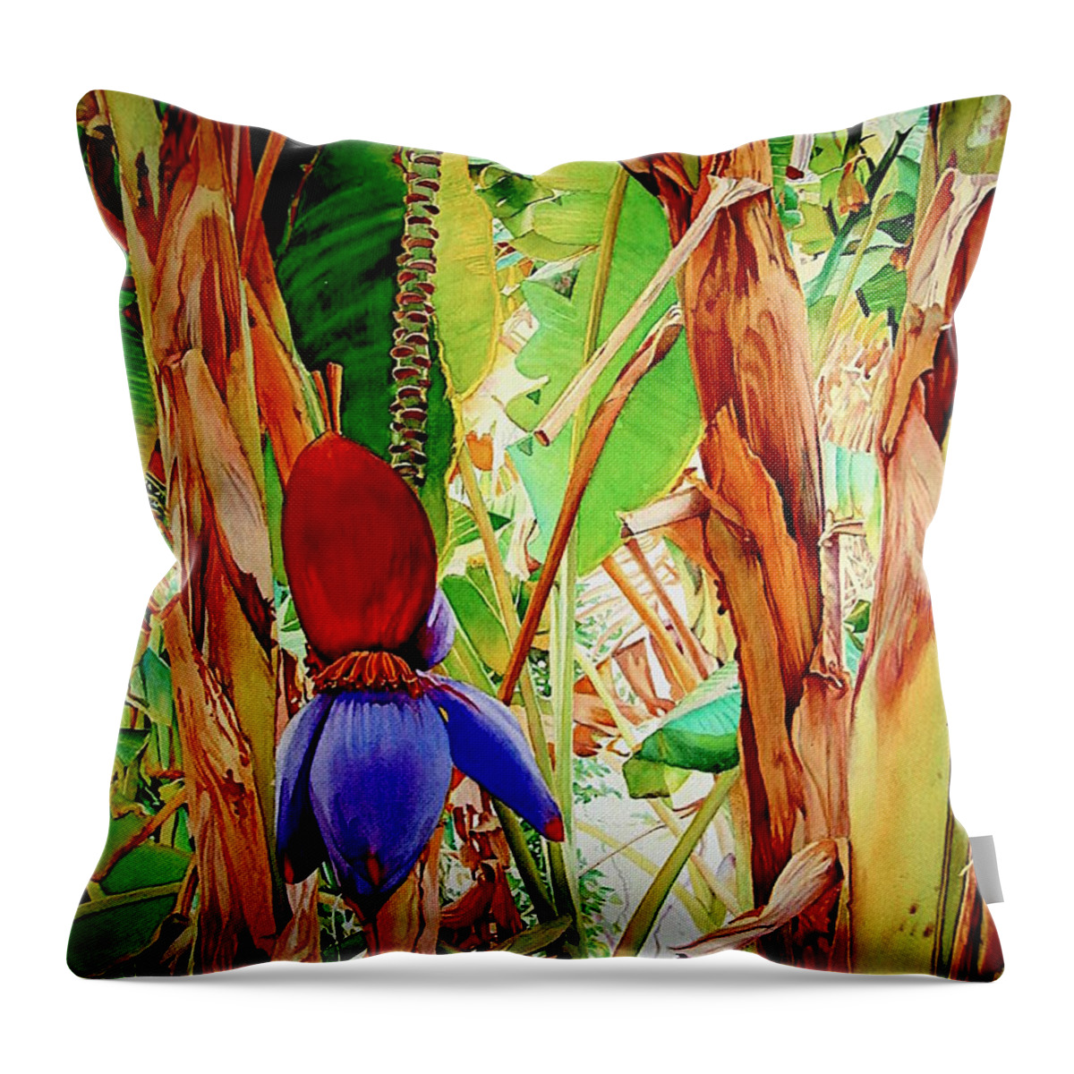 Corn Throw Pillow featuring the painting Banana flower by Francoise Chauray