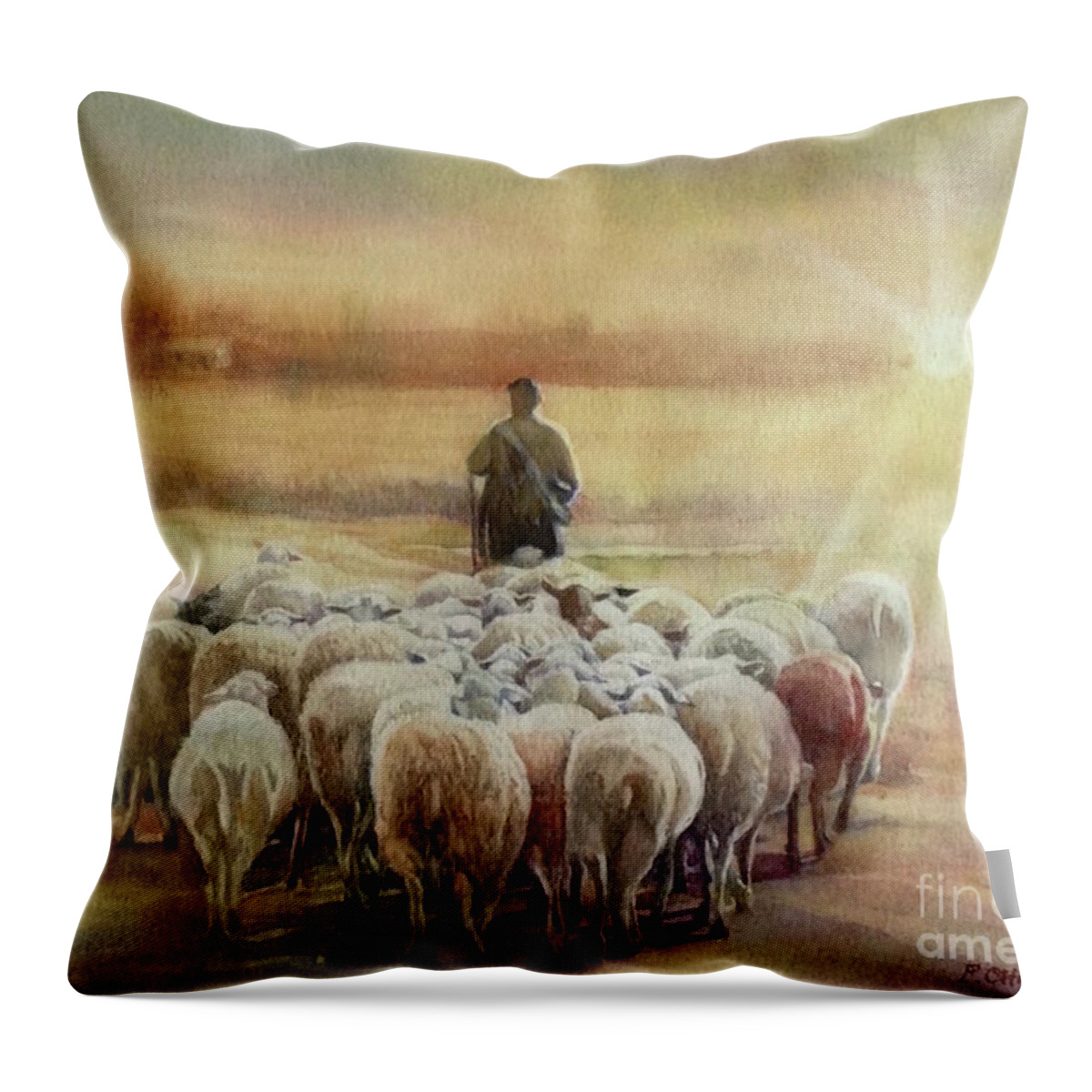 Mouton Throw Pillow featuring the painting Correze by Francoise Chauray