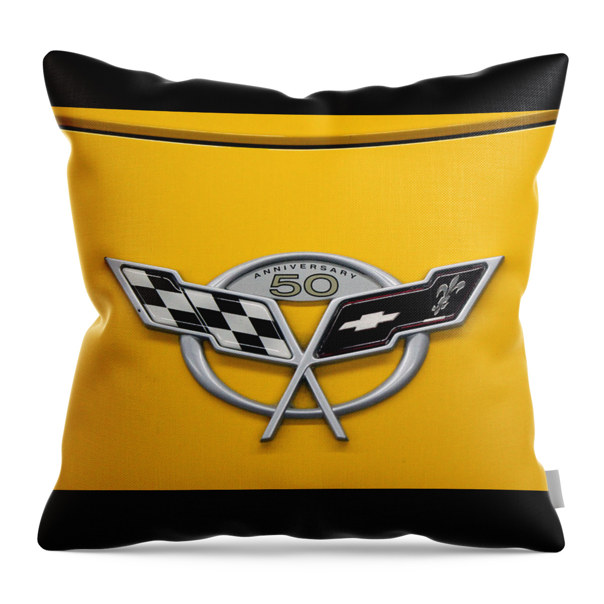 Chevy Throw Pillow featuring the photograph Corvette 50th Anniversary Emblem by DB Hayes
